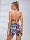 Abstract Print Racerback Sports Bra & High-Waisted Biker Shorts Set