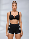 Twist-Front Cutout Sports Bra & High-Waisted Contrast-Stripe Shorts Set