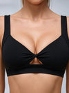 Twist-Front Cutout Sports Bra & High-Waisted Contrast-Stripe Shorts Set