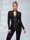 Faux Leather Zipper Stand Collar Push Up Jumpsuit