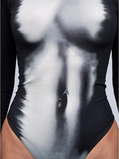 Abstract Human Body Print Long Sleeve Bodysuit