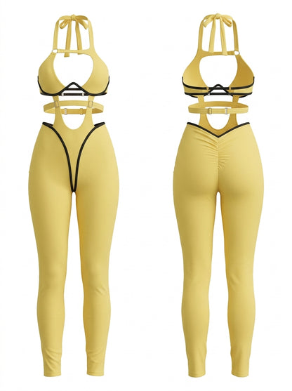 Sexy Contrast Color Stripe Hollow Out Jumpsuit