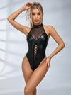 Sexy Sheer Mesh PU Cutout Bodysuit