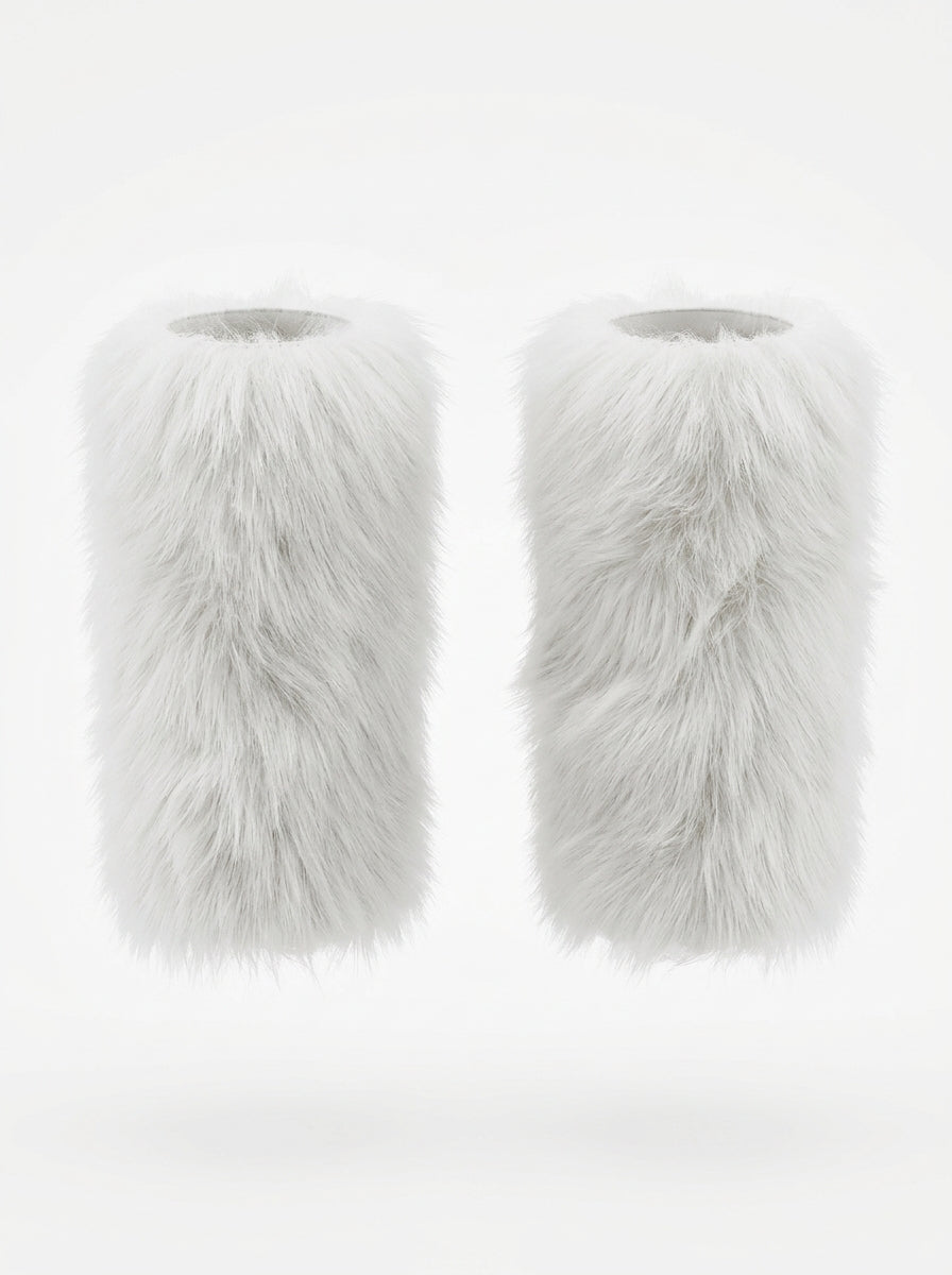 Plush Faux Fur Wrist Warmers - Black