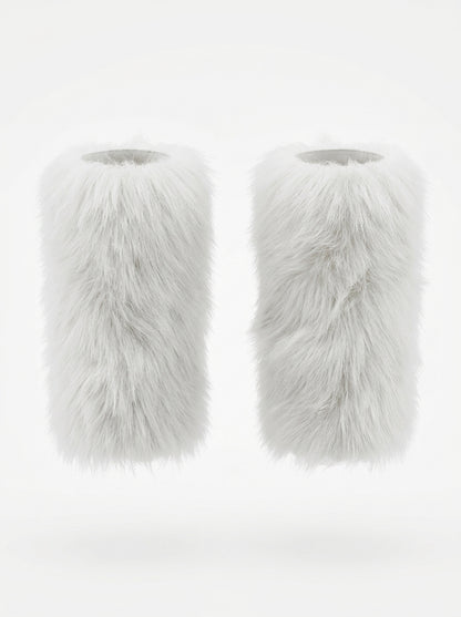 Plush Faux Fur Wrist Warmers - Black