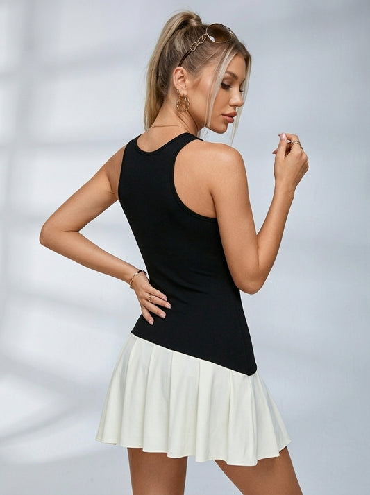 Asymmetric Cutout Color-Block Tennis Dress