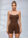 Contrast Color Cross Back Ribbed Romper