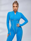Sexy Backless Zipper Contrast Color Stripes Jumpsuit
