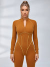 Sexy Backless Zipper Contrast Color Stripes Jumpsuit