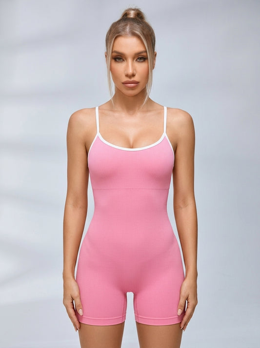 Contrast Color Cross Back Ribbed Romper