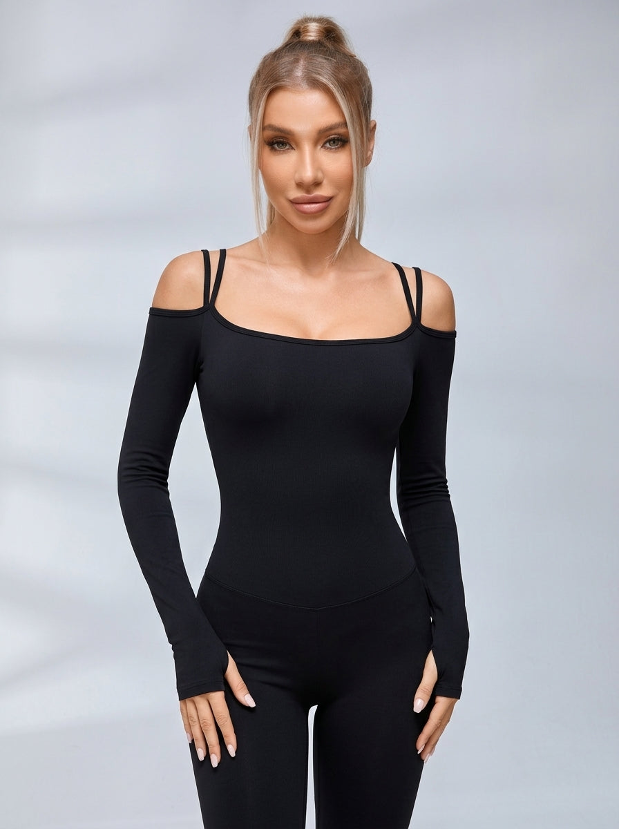 U Collar Scrunch Bum Elastic Tight Jumpsuit