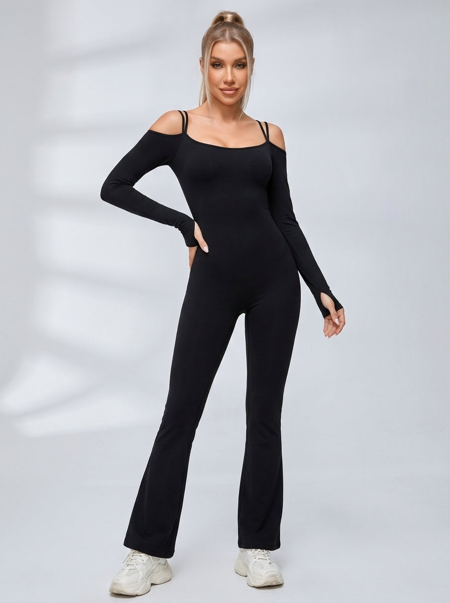 U Collar Scrunch Bum Elastic Tight Jumpsuit