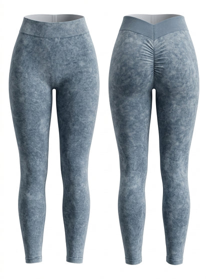 Denim Deep V Back Scrunch Bum Leggings