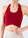 Contrast Color Halter With Chest Pads Sports Bras