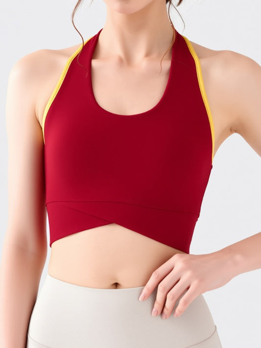 Contrast Color Halter With Chest Pads Sports Bras