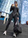 🖤ZASUWA Female Faux Leather Zipper Stand Collar Push Up Jumpsuit