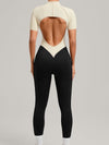 ZASUWA Female Contrast Color Backless Stitch Zipper Jumpsuit
