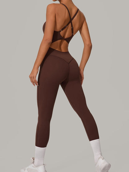 Sexy Cross Back U Collar Jumpsuit