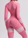 ZASUWA Female Sexy Contrast Color Stripes Zipper Jumpsuit