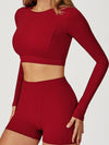 ZASUWA Female Round Collar Cropped Long Sleeves