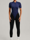 ZASUWA Female Contrast Color Backless Stitch Zipper Jumpsuit