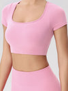 ZASUWA Female Sexy Cross Back Cropped Short Sleeves