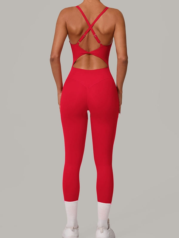 Sexy Cross Back U Collar Jumpsuit
