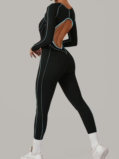 Sexy Backless Contrast Color Stripes Jumpsuit