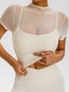 ZASUWA Female Sexy Sheer Mesh Cropped Short Sleeves