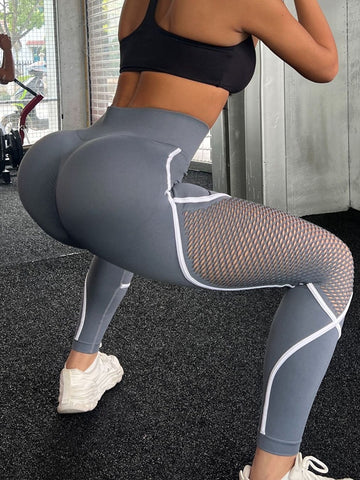 ZASUWA Female Super Sexy Fishnet Contrast Color Stripes Leggings