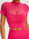 ZASUWA Female Sexy Sheer Mesh Cropped Short Sleeves