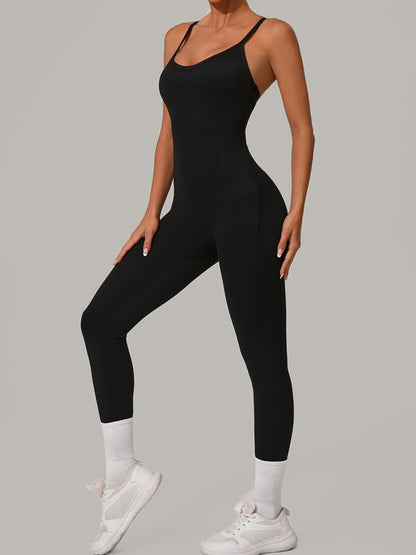 Sexy Cross Back U Collar Jumpsuit