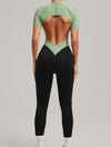 ZASUWA Female Contrast Color Backless Stitch Zipper Jumpsuit
