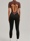 ZASUWA Female Contrast Color Backless Stitch Zipper Jumpsuit