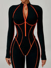 ZASUWA Female Sexy Backless Zipper Contrast Color Stripes Stitch Performance Jumpsuit