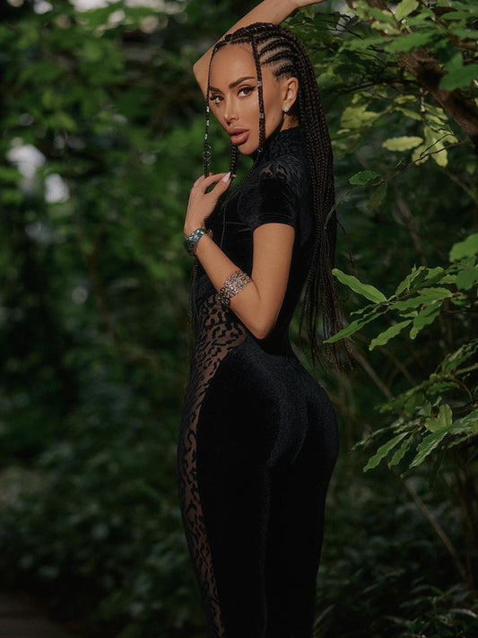 🖤ZASUWA Female Leopard Print Mesh Jumpsuit