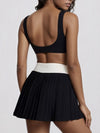 ZASUWA Female Contrast Color Twist 2 in 1  V Shape Waist Skirts Suit