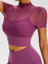 ZASUWA Female Sexy Sheer Mesh Cropped Short Sleeves