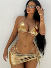 ZASUWA Female Glossy PU 3-Pieces Bikini Set