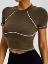 ZASUWA Female Sexy Contrast Color Stripes High-rise Short Sleeves