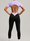 ZASUWA Female Contrast Color Backless Stitch Zipper Jumpsuit