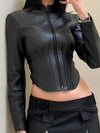 ZASUWA Female Faux Leather Corset Zipper Jacket