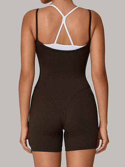Contrast Color Cross Back Push-Up Romper