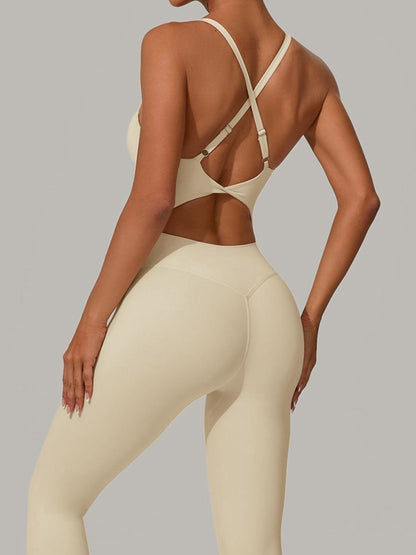 Sexy Cross Back U Collar Jumpsuit