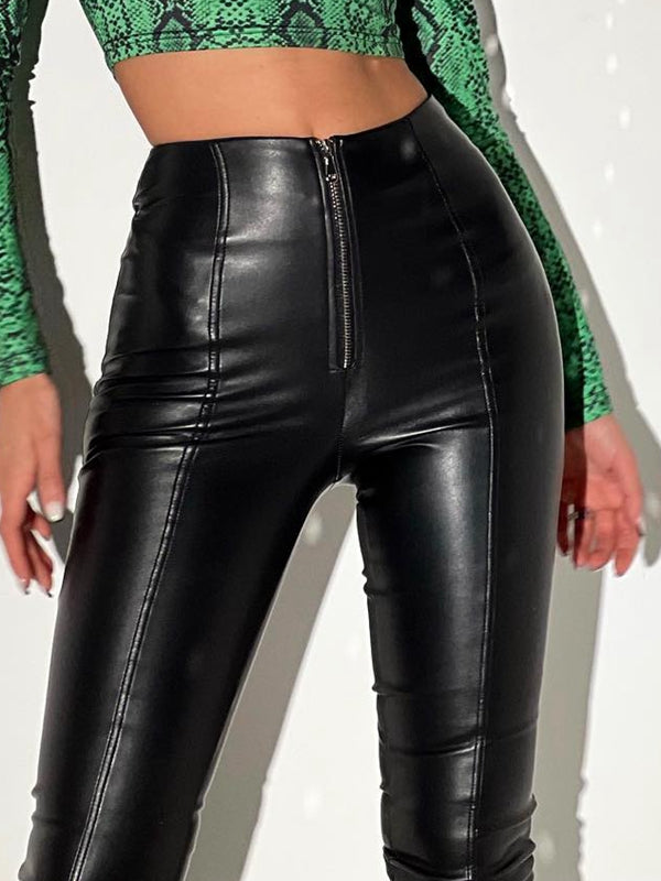 Sexy Faux Leather Zipper Leggings