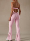 ZASUWA Female Sexy Backless Deep V Collar Flare Jumpsuit