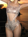 ZASUWA Female Unique Shiny Gloosy Cutout One Piece