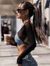 ZASUWA Female Sheer Mesh Denim Backless Long Sleeves