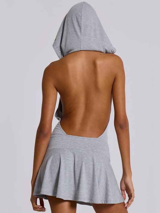 ZASUWA Female Hollow Out Backless Hooded Dress