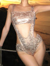 ZASUWA Female Unique Shiny Gloosy Cutout One Piece
